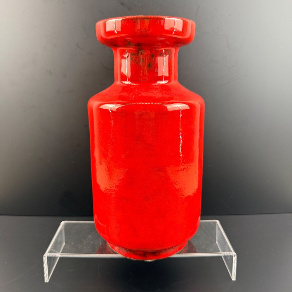 Vintage PV Peasant Village Italy Red Lava Vase MCM Italian‎ Art Pottery 9.5"